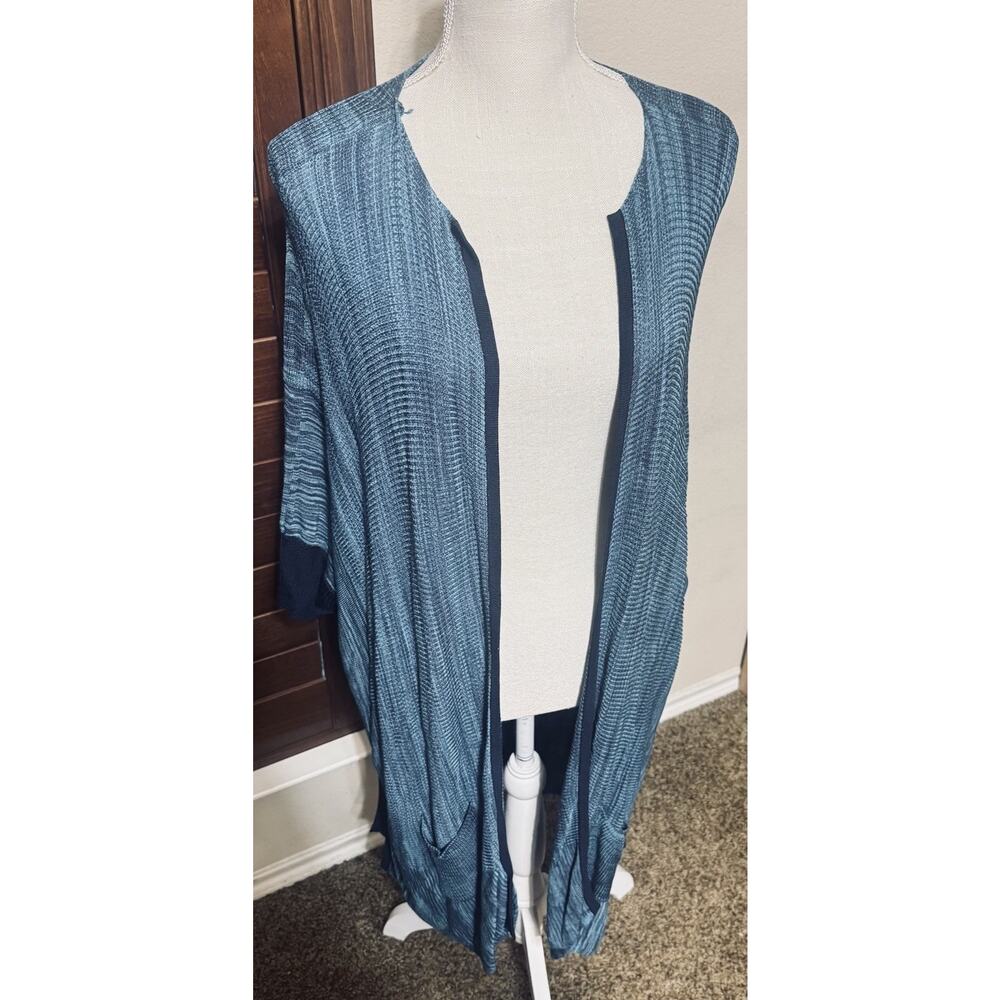 Marla Wynne Kimono Cardigan knit sweater Teal sz 1X/XL Long‎ Duster pockets